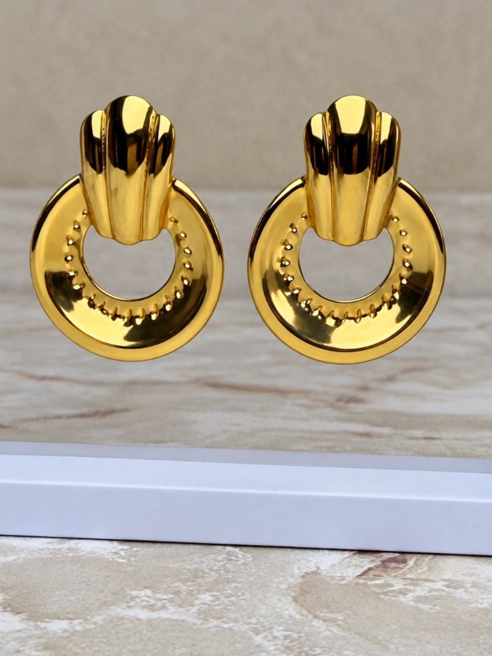 Boutique Vintage Inspired Gold Door Knocker Statement Earrings